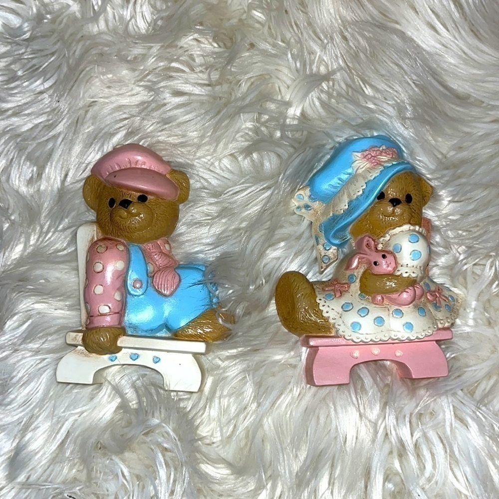 🌸 Vintage set of 2 HOMCO bear wall plaques.